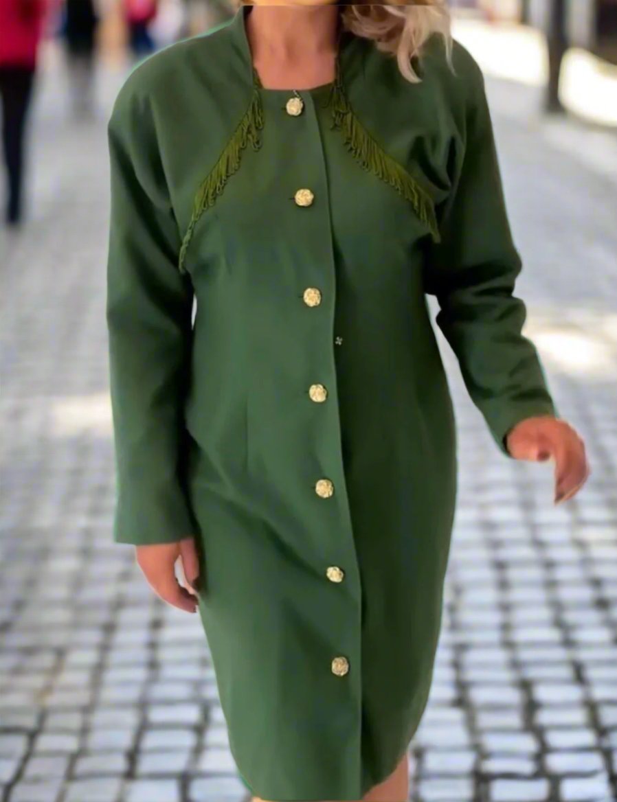 Vintage Dresses | 1980s Green Occasion Dress with Fringing | Frock33