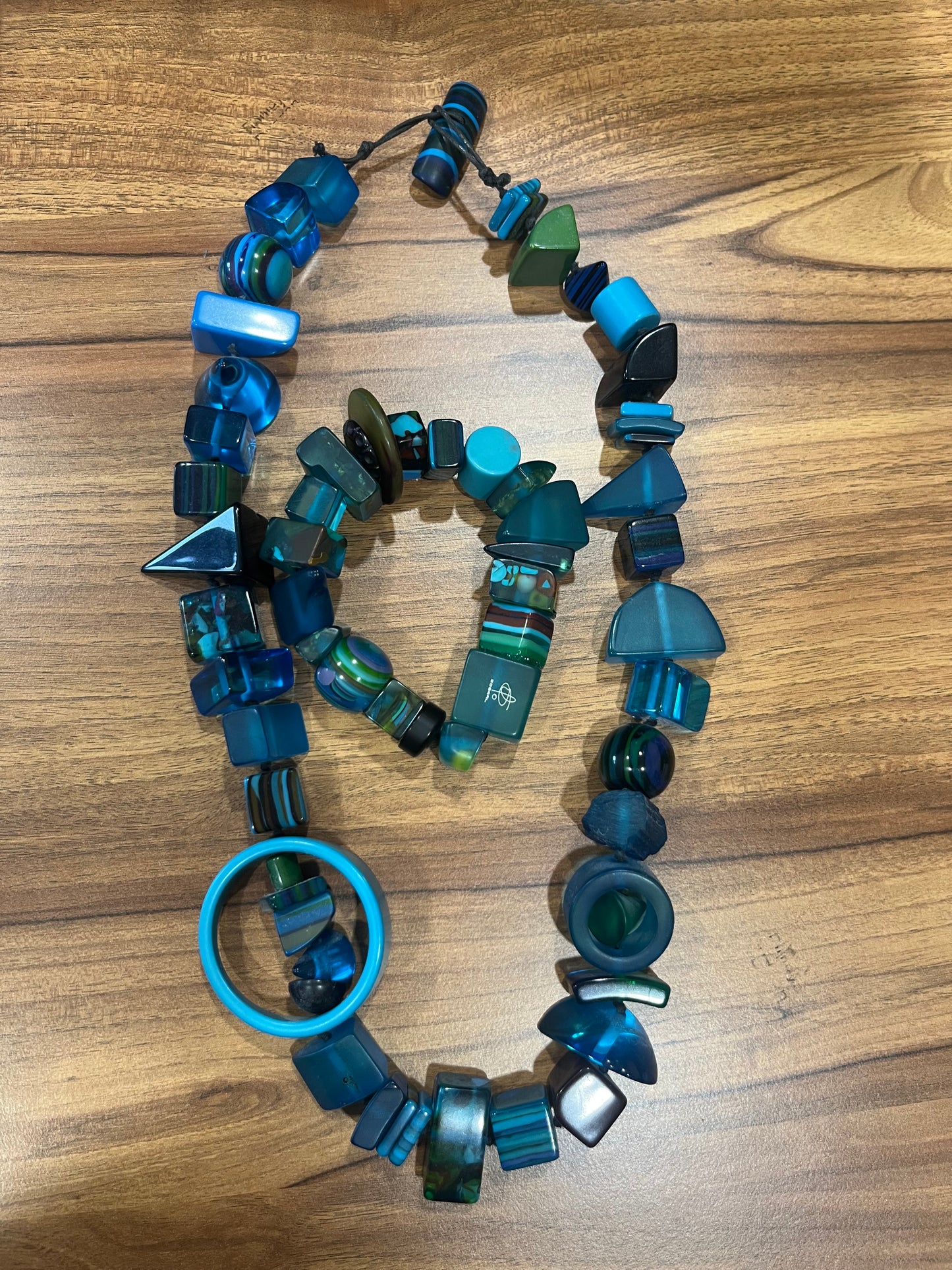 Vintage Jewellery set by Carlos Sobral - Teal Blue set Matching Necklace and Bracelet 1960s Contemporary Statement signed pieces - Frock33