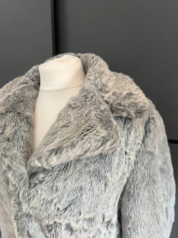 Faux Fur Coat | Grey | Sisley| Y2K | Size 10| Frock 33