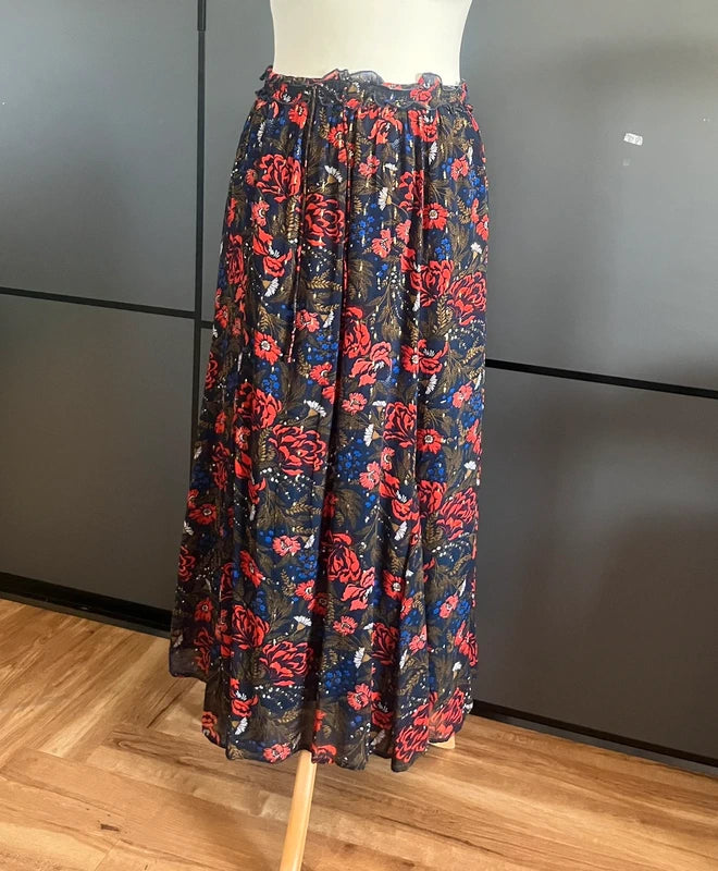 Preloved Maxi Skirt | Navy Red Gold | Per Una | Size 8-10 |Frock33