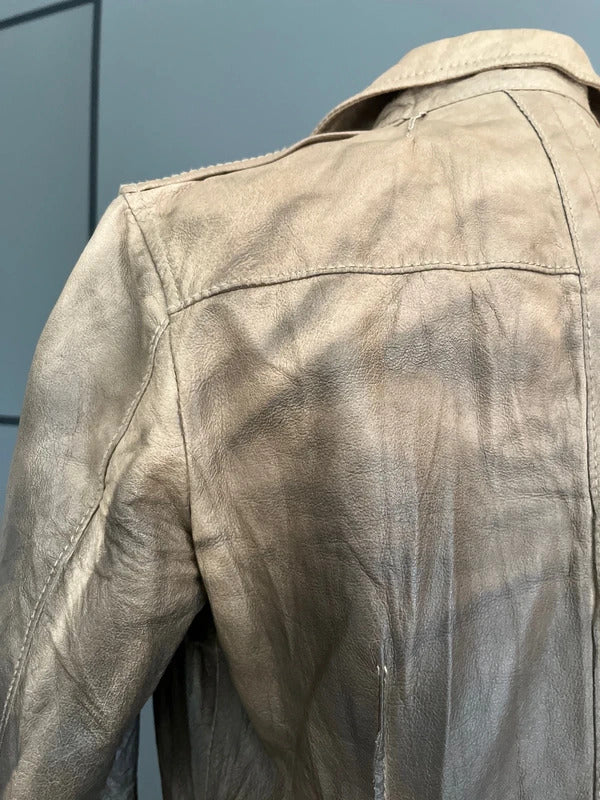 Preloved Brown Leather Shirt Shacket | Distressed Style | By All Saints Size 8-10 UK