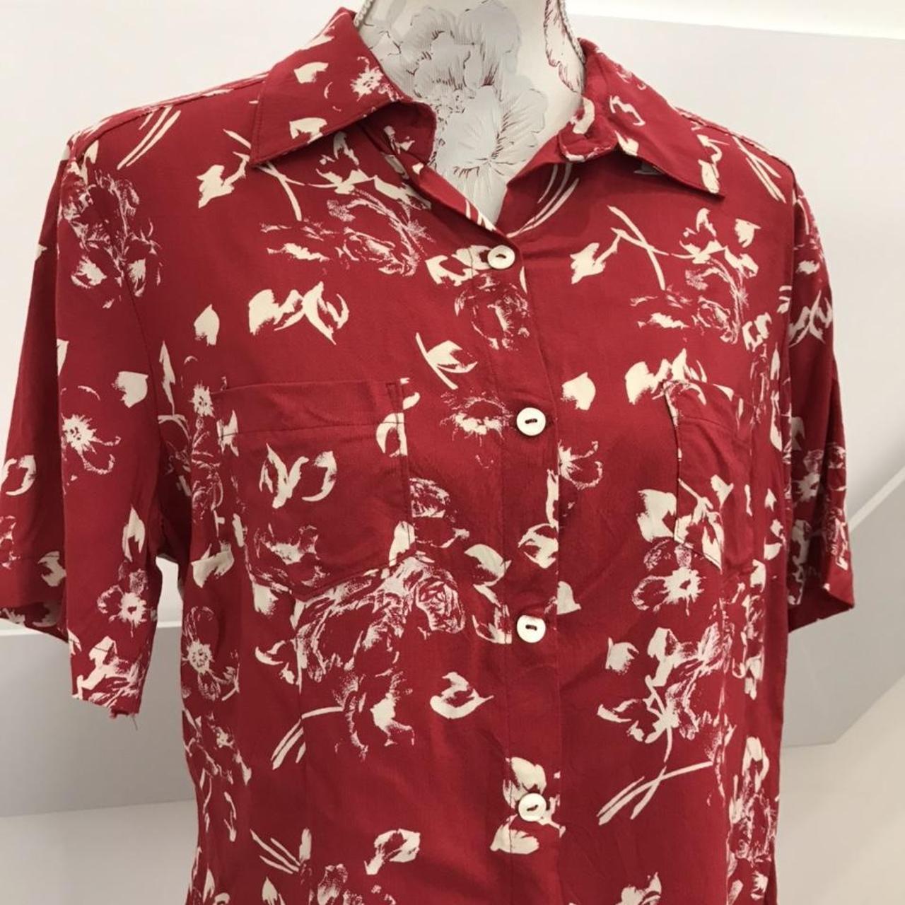 Red and cream 90s shirt with floral pattern