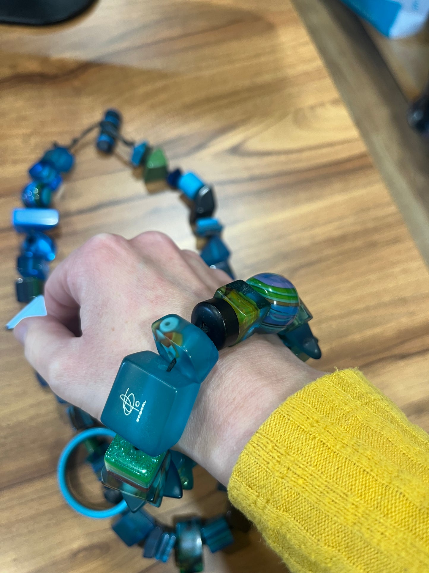 Vintage Jewellery set by Carlos Sobral - Teal Blue set Matching Necklace and Bracelet 1960s Contemporary Statement signed pieces - Frock33