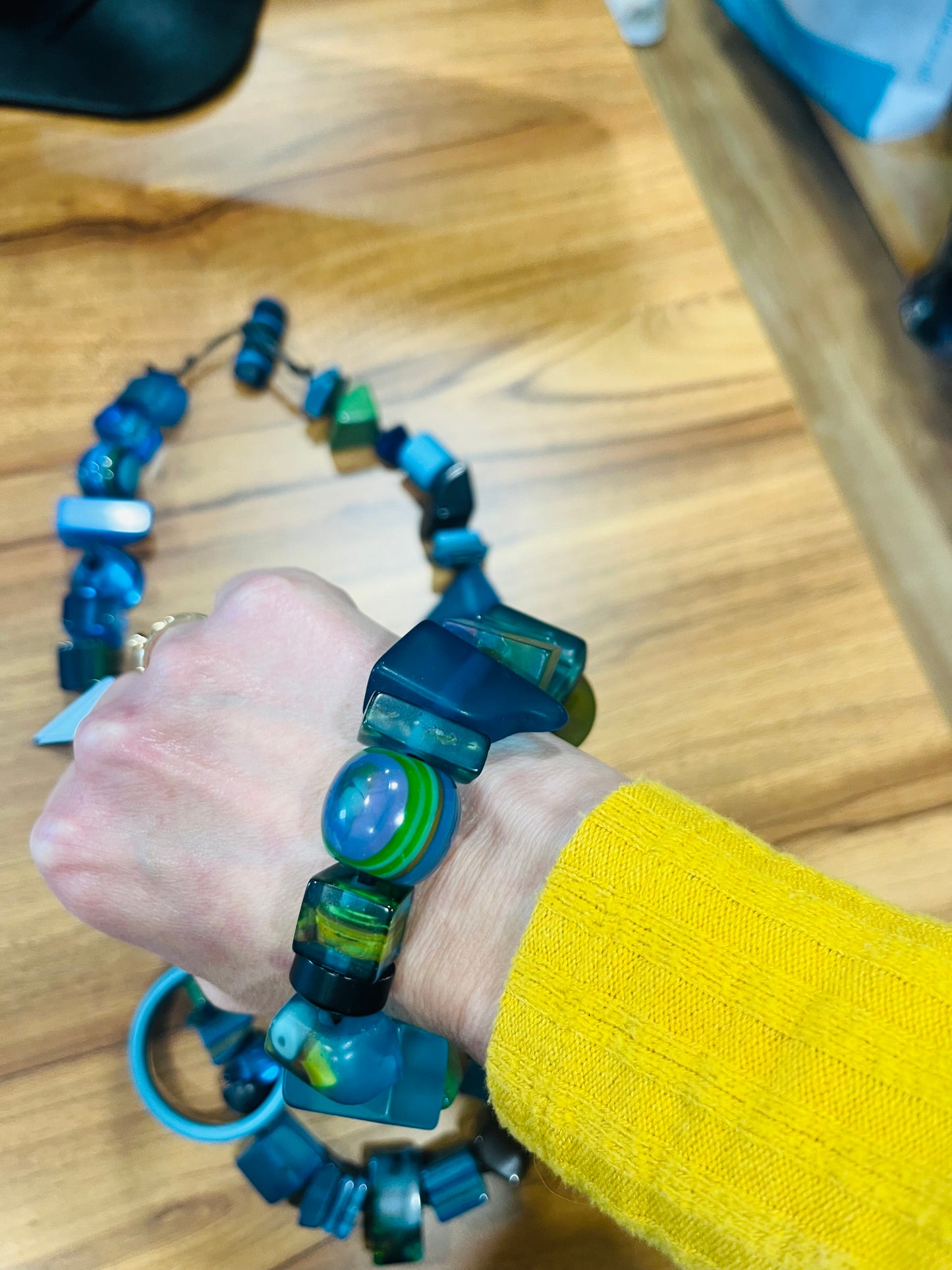 Vintage Jewellery set by Carlos Sobral - Teal Blue set Matching Necklace and Bracelet 1960s Contemporary Statement signed pieces - Frock33