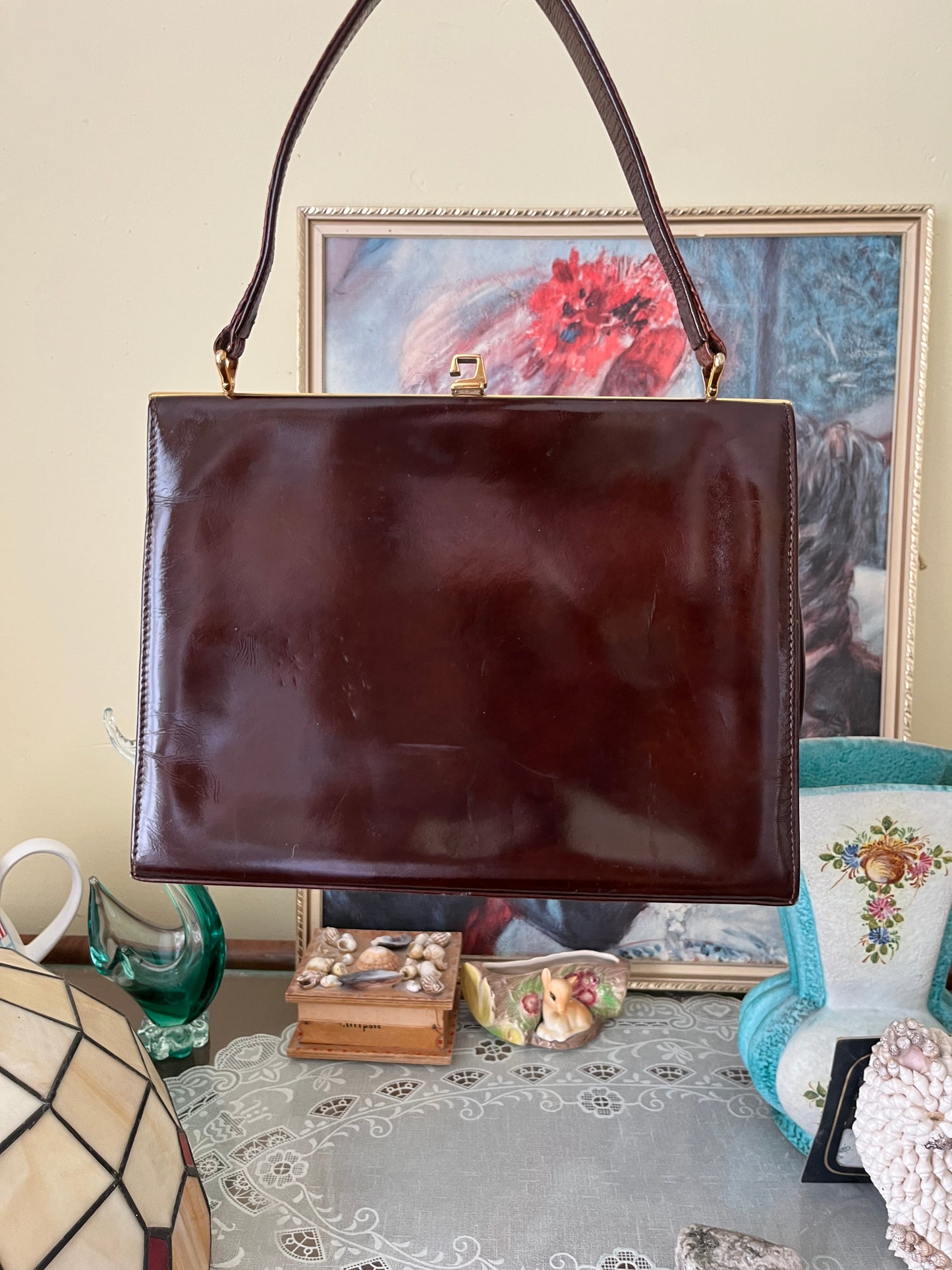 Vintage 1950s Simon Martin London Genuine Snakeskin Top Handle Bag – Brown with Gold Clasp - Frock33