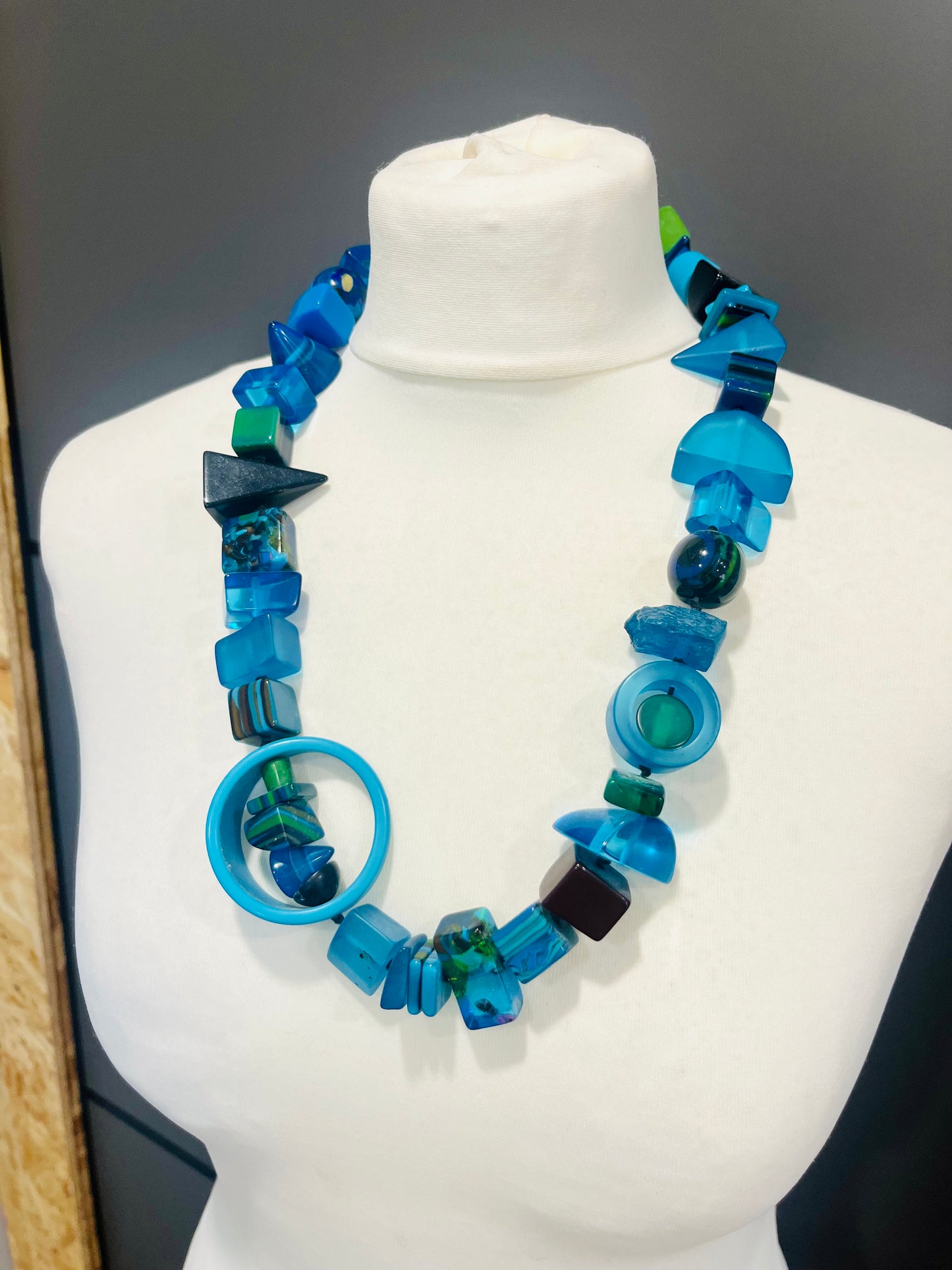 Vintage Jewellery set by Carlos Sobral - Teal Blue set Matching Necklace and Bracelet 1960s Contemporary Statement signed pieces - Frock33