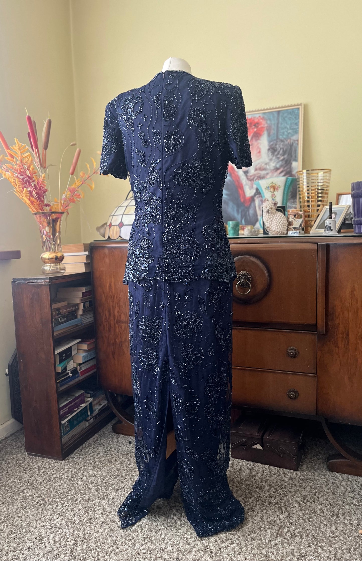 Vintage Dresses - Evening Gown Vin 1980s Navy Blue Embellished Dress - Frock33