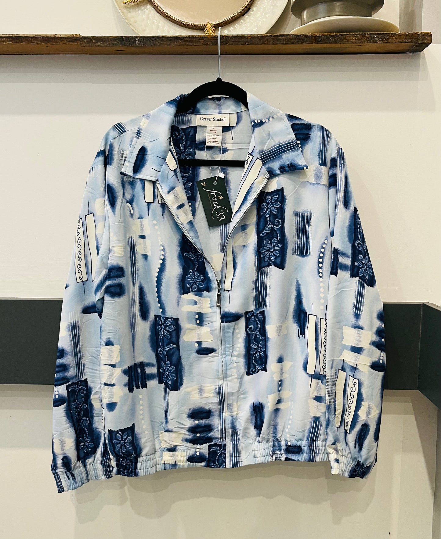 Vintage clothing- vintage Shacket -1980s Blue and White size 12 - Frock 33