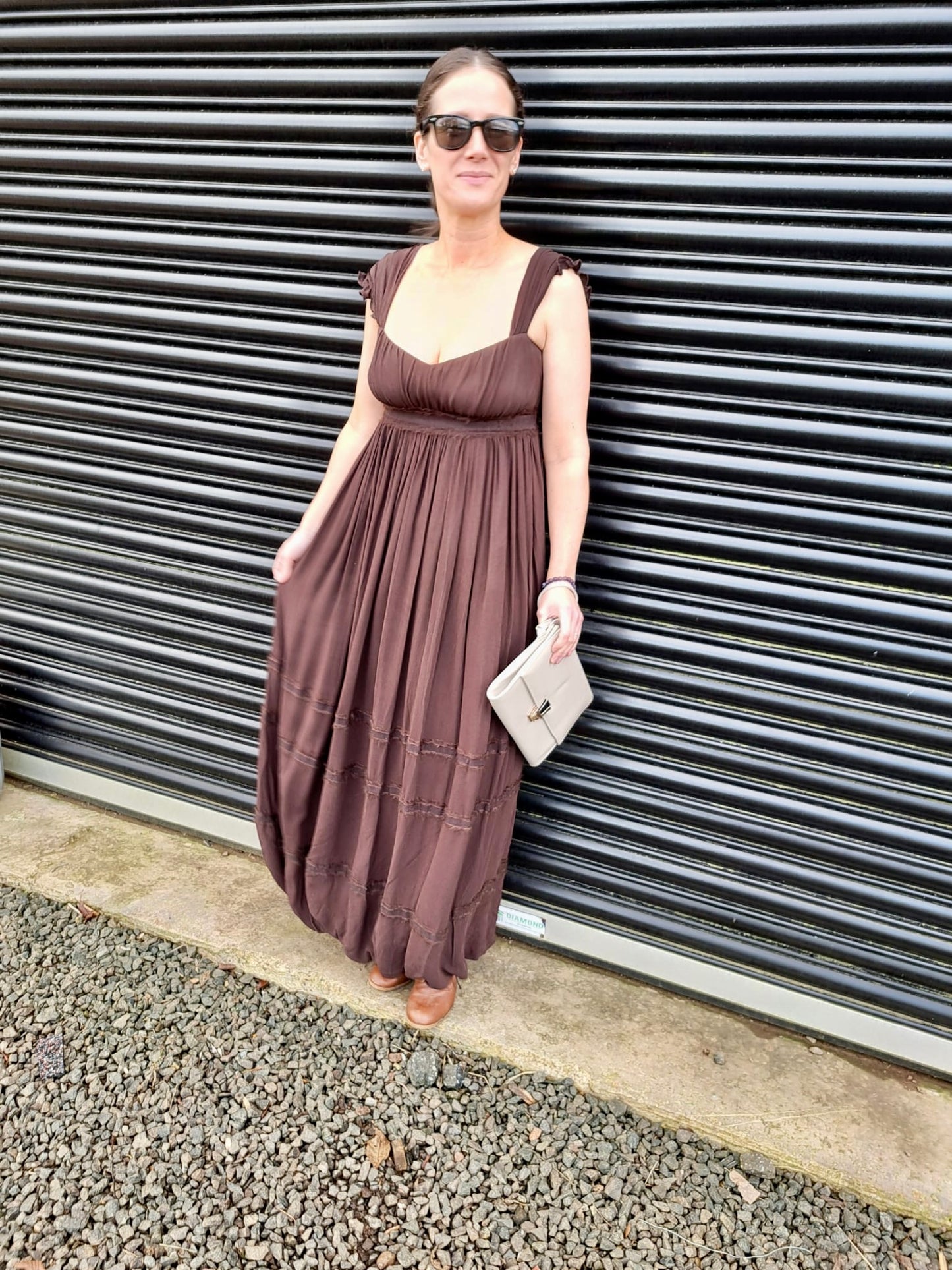 Vintage Dresses- Brown Folk Maxi - size 12- Frock33