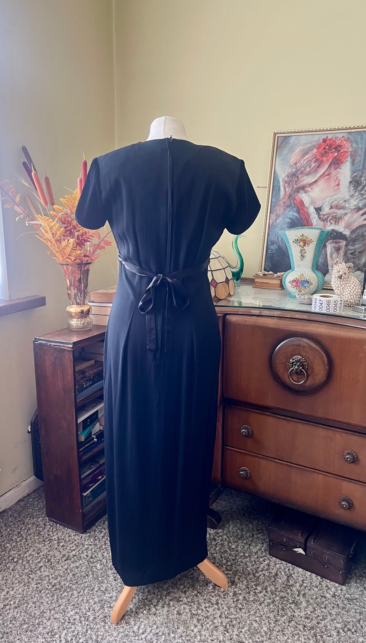 Vintage Dresses - 90s Maxi Dress - Black Velvet with Gold - Frock33