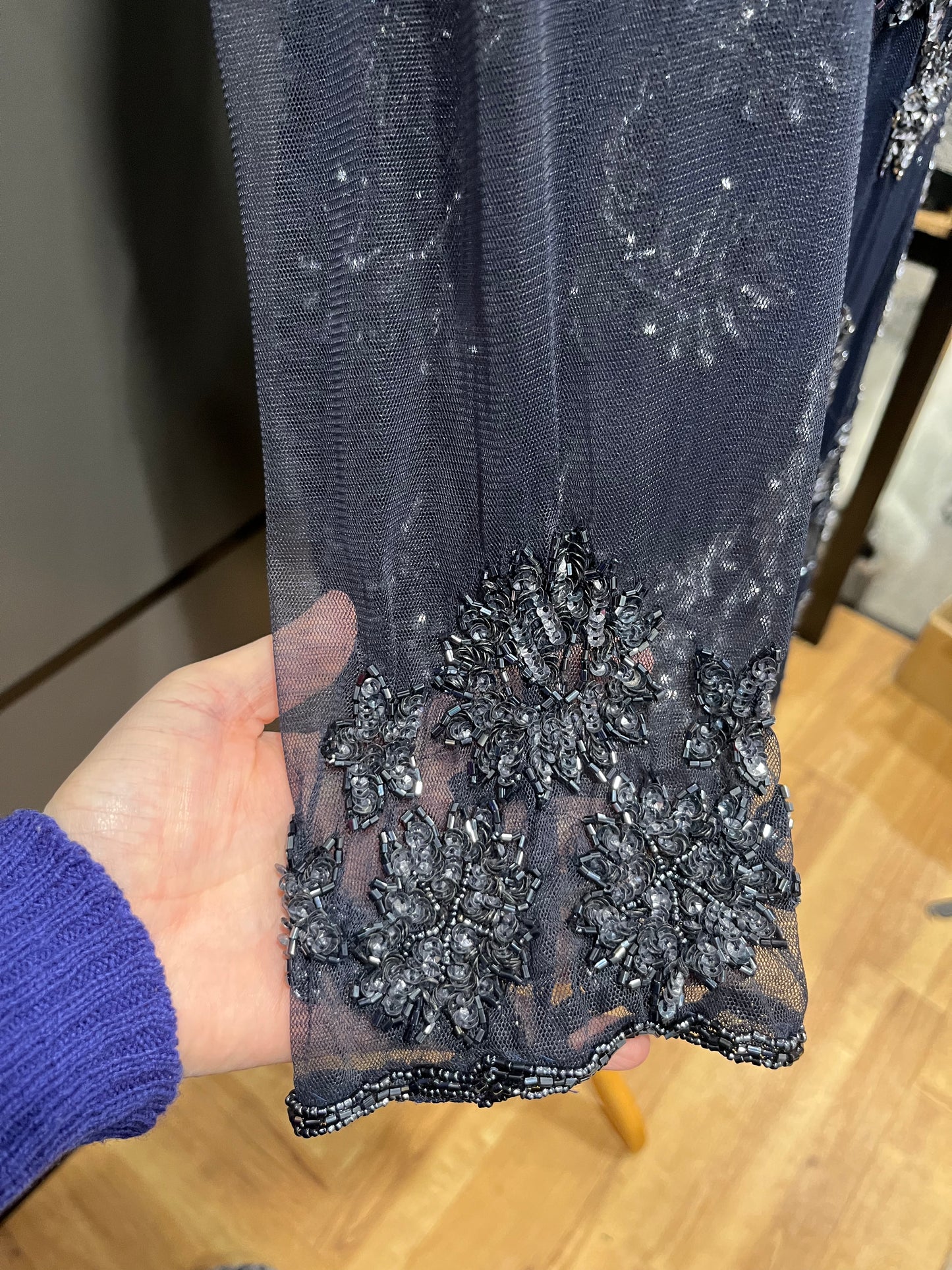 Vintage Dresses - Vintage 1980s Navy Blue Embellished Dress - Frock33