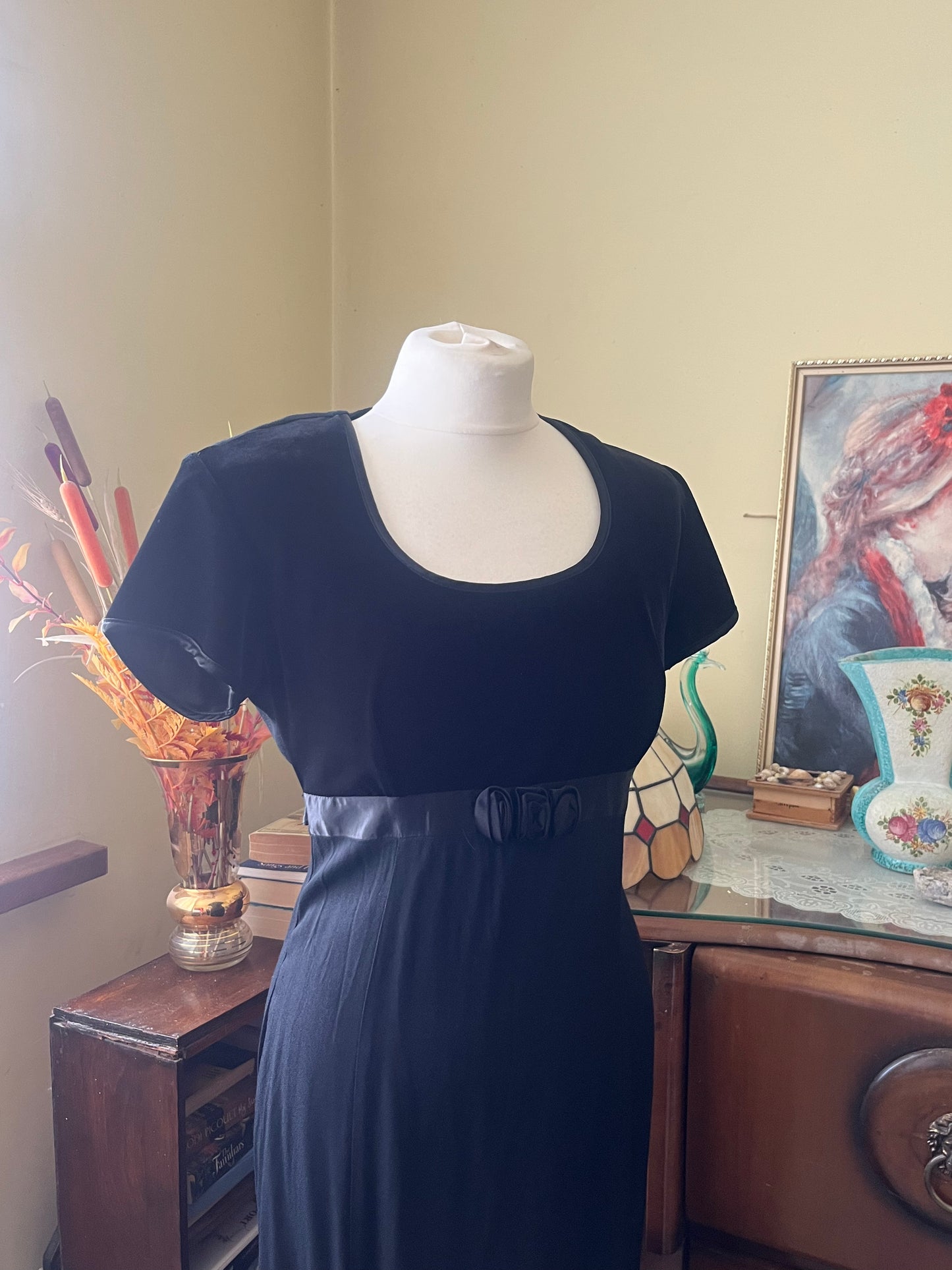Vintage Dresses - 90s Maxi Dress - Black Velvet with Gold - Frock33
