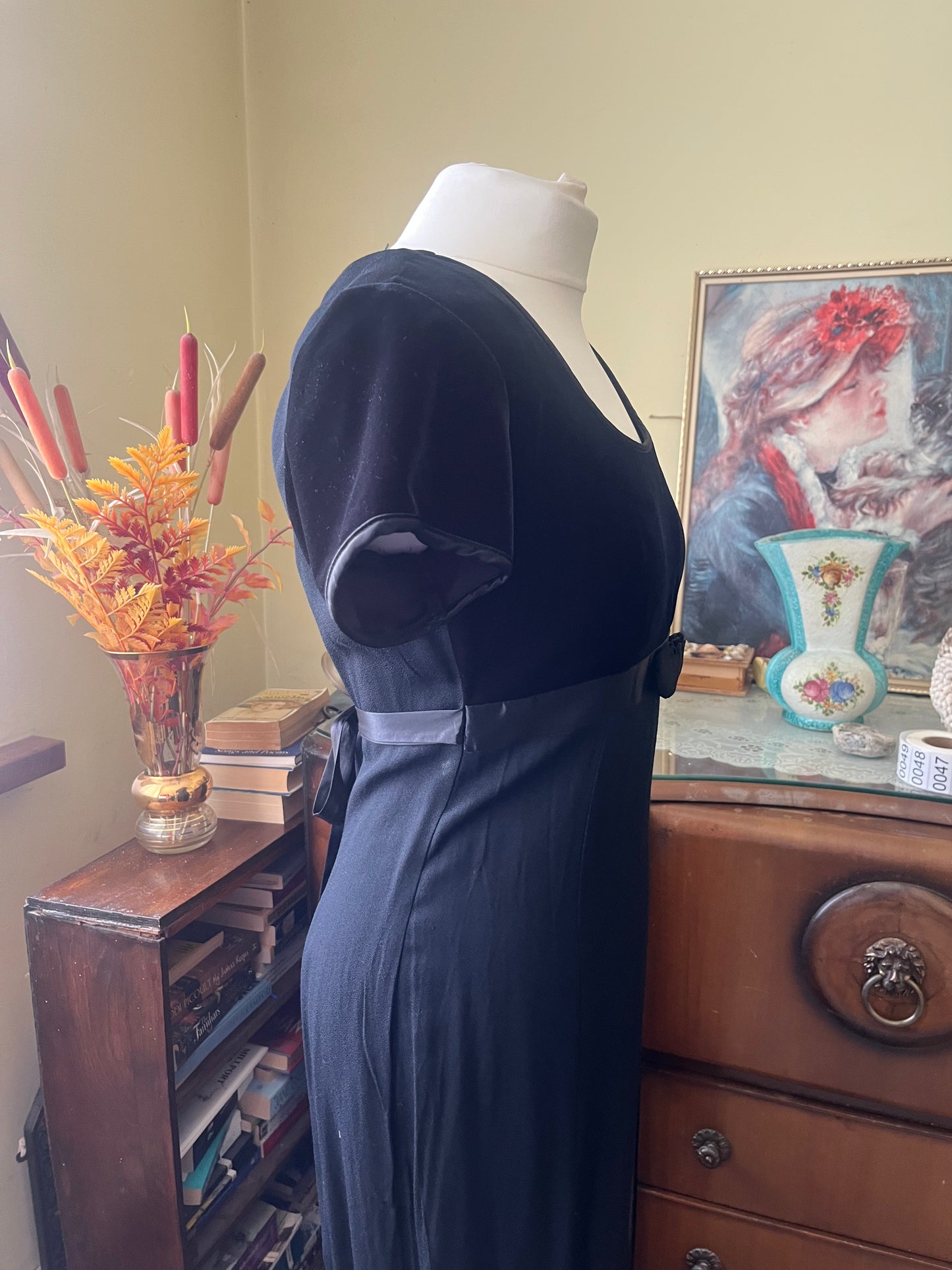 Vintage Dresses - 90s Maxi Dress - Black Velvet with Gold - Frock33