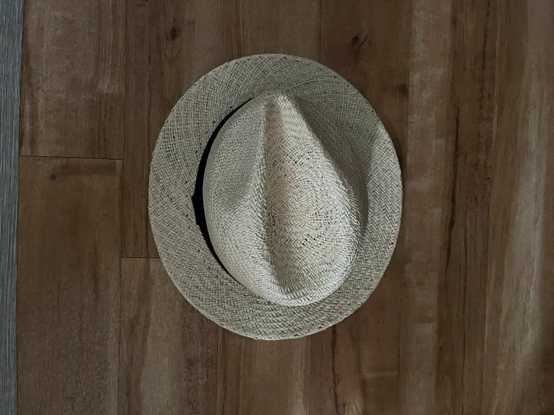 Preloved Hat | Wicker Straw Style Summer Fedora with Black Band | From Next