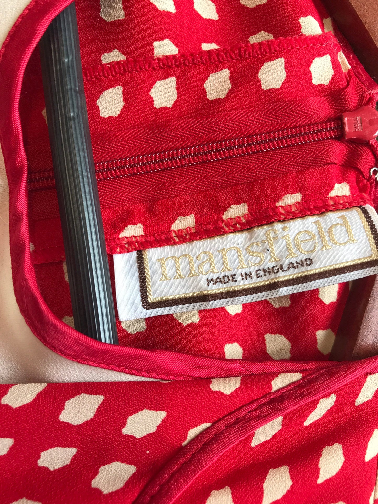 Vintage Clothing - Vintage Dress - Midi 1980s Dress Red and Cream Dots size 10 UK Occasion Dress - by Mansfield - Frock33