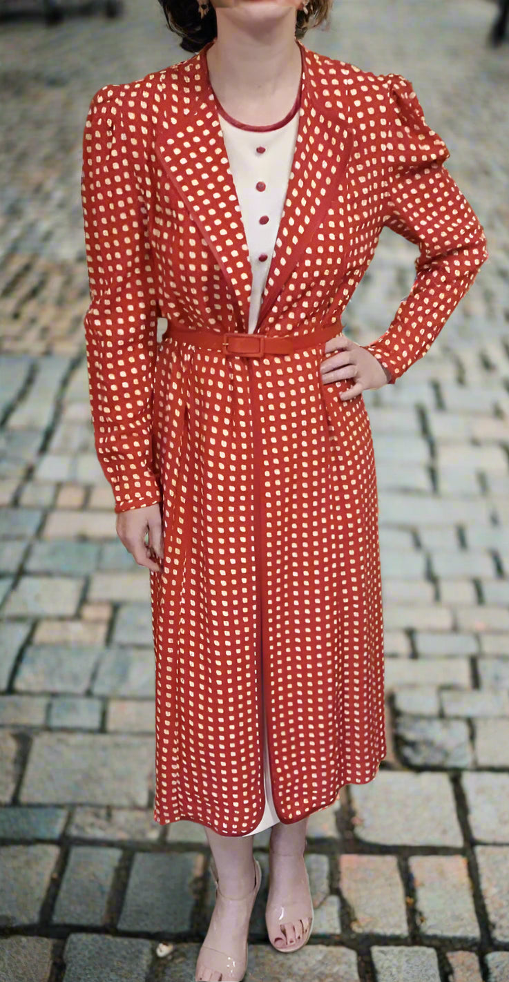 Vintage Clothing - Vintage Dress - Midi 1980s Dress Red and Cream Dots size 10 UK Occasion Dress - by Mansfield - Frock33