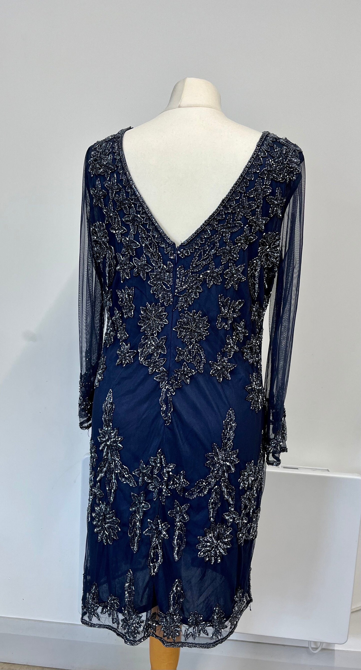 Vintage Dresses - Vintage 1980s Navy Blue Embellished Dress - Frock33