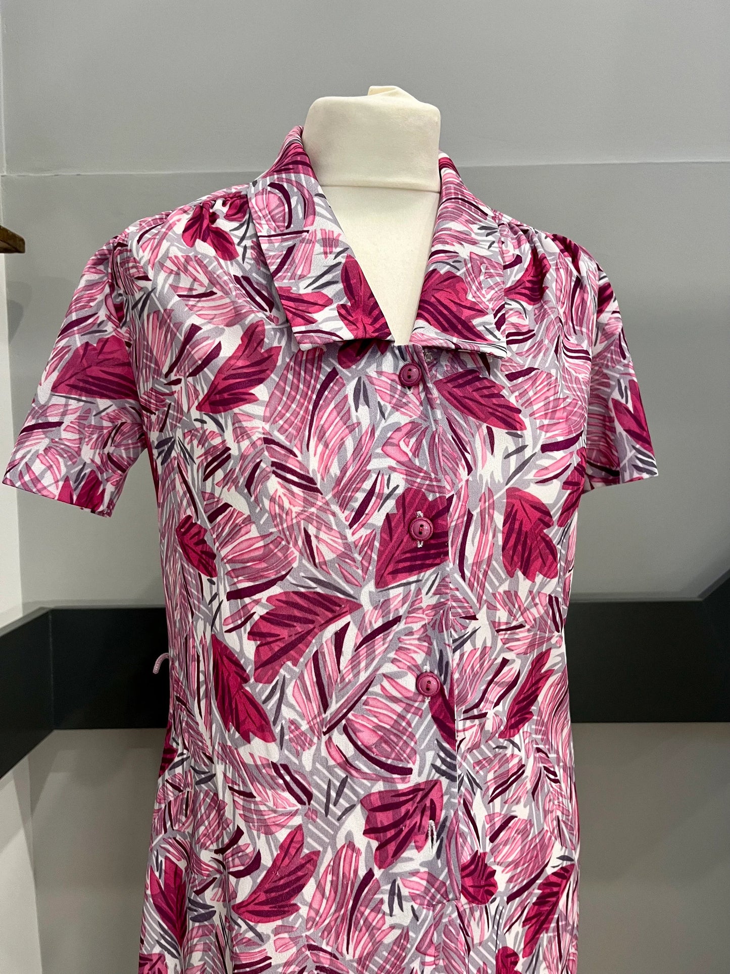 Vintage Dresses - 1970s Pink and Grey Richard Stump Belted Midi - Size 10 - Frock33