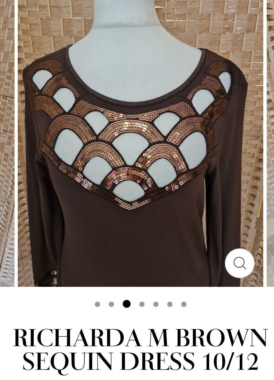 Vintage Clothing - Vintage Dress- Chocolate Brown with sequins- size 12 UK - Frock33