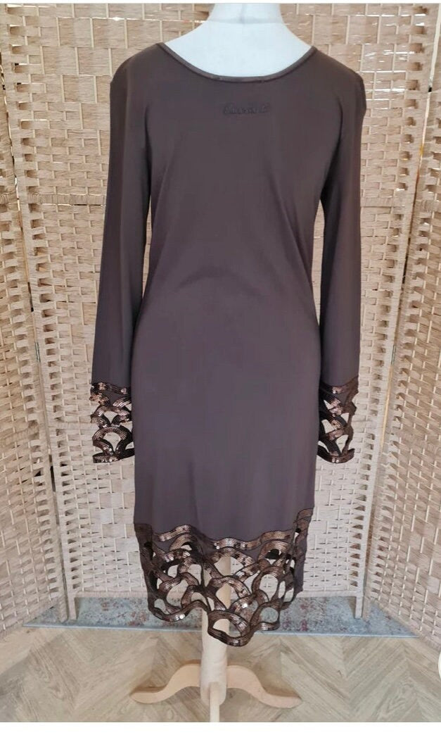 Vintage Clothing - Vintage Dress- Chocolate Brown with sequins- size 12 UK - Frock33