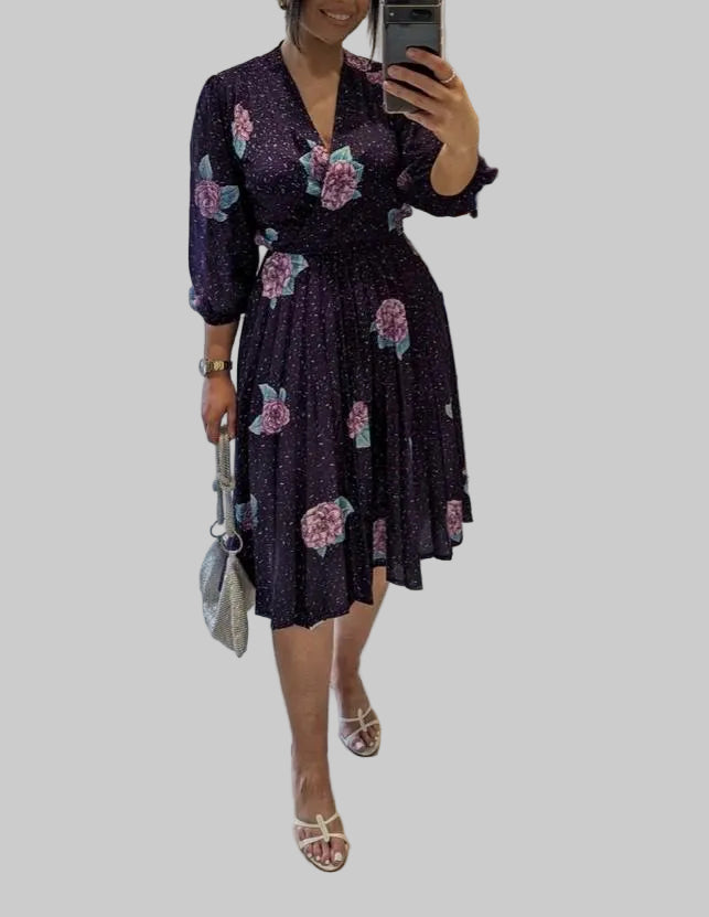 Vintage Dresses - Occasion dress - Purple and Lilac - Size 12/14 UK Long Sleeve dress Frock33