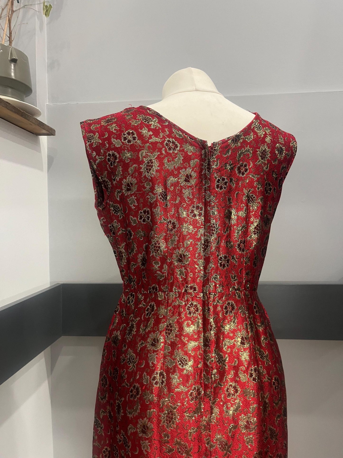 Vintage Clothing - Vintage Dress- 1990s - Red and Gold -with floral print - size 10- 12 Uk- Frock33