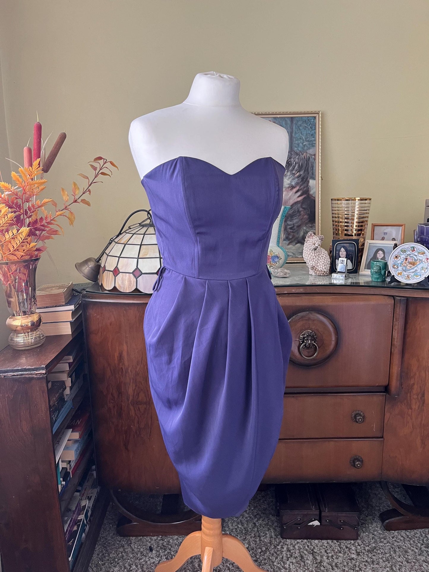 Vintage Clothing - Vintage Dress - Vintage Wallis 90s Indigo Dress – Sweetheart Neckline, Corset Top, Tulip Wrap Skirt (UK 8) - Frock33