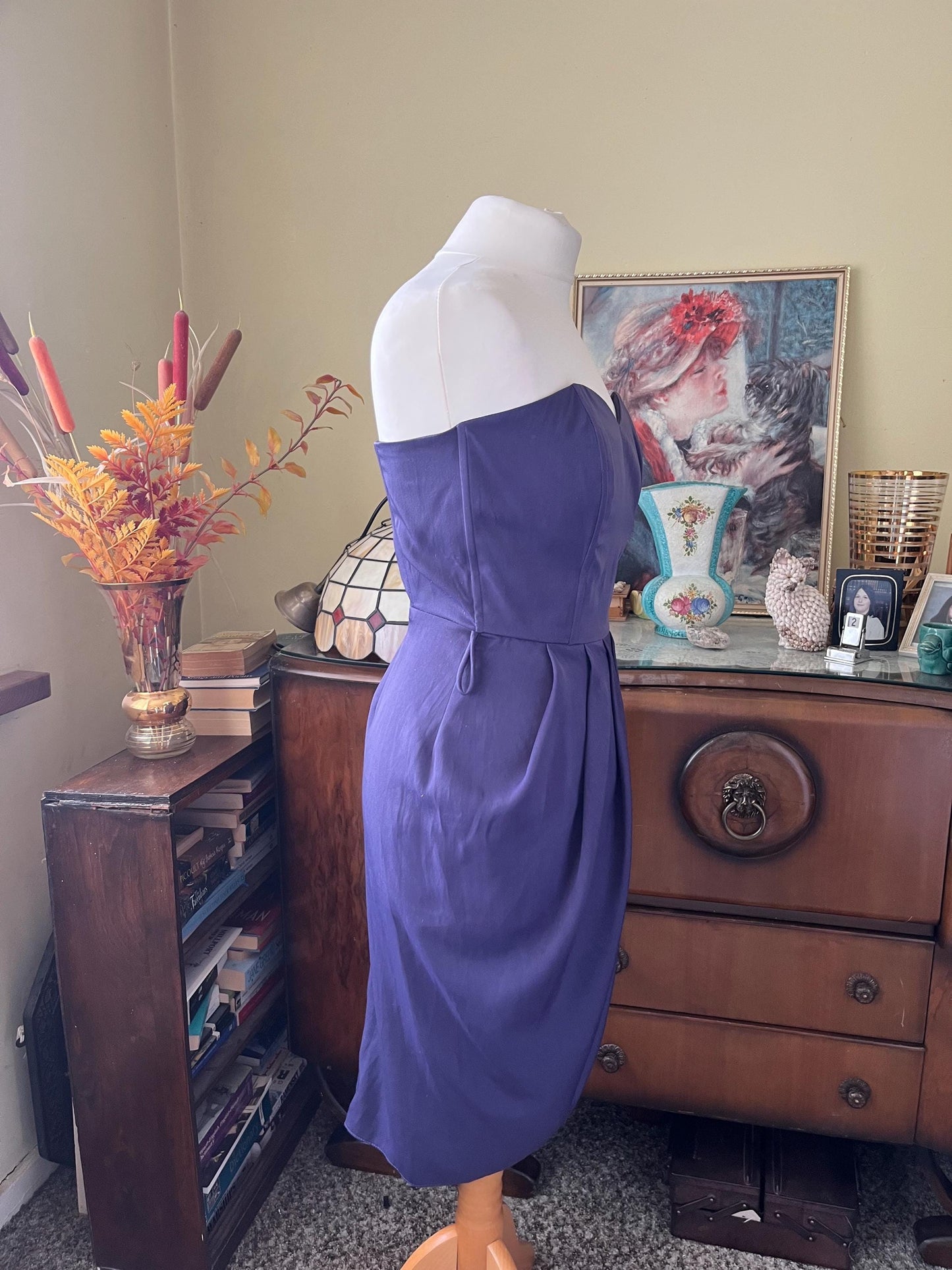 Vintage Clothing - Vintage Dress - Vintage Wallis 90s Indigo Dress – Sweetheart Neckline, Corset Top, Tulip Wrap Skirt (UK 8) - Frock33