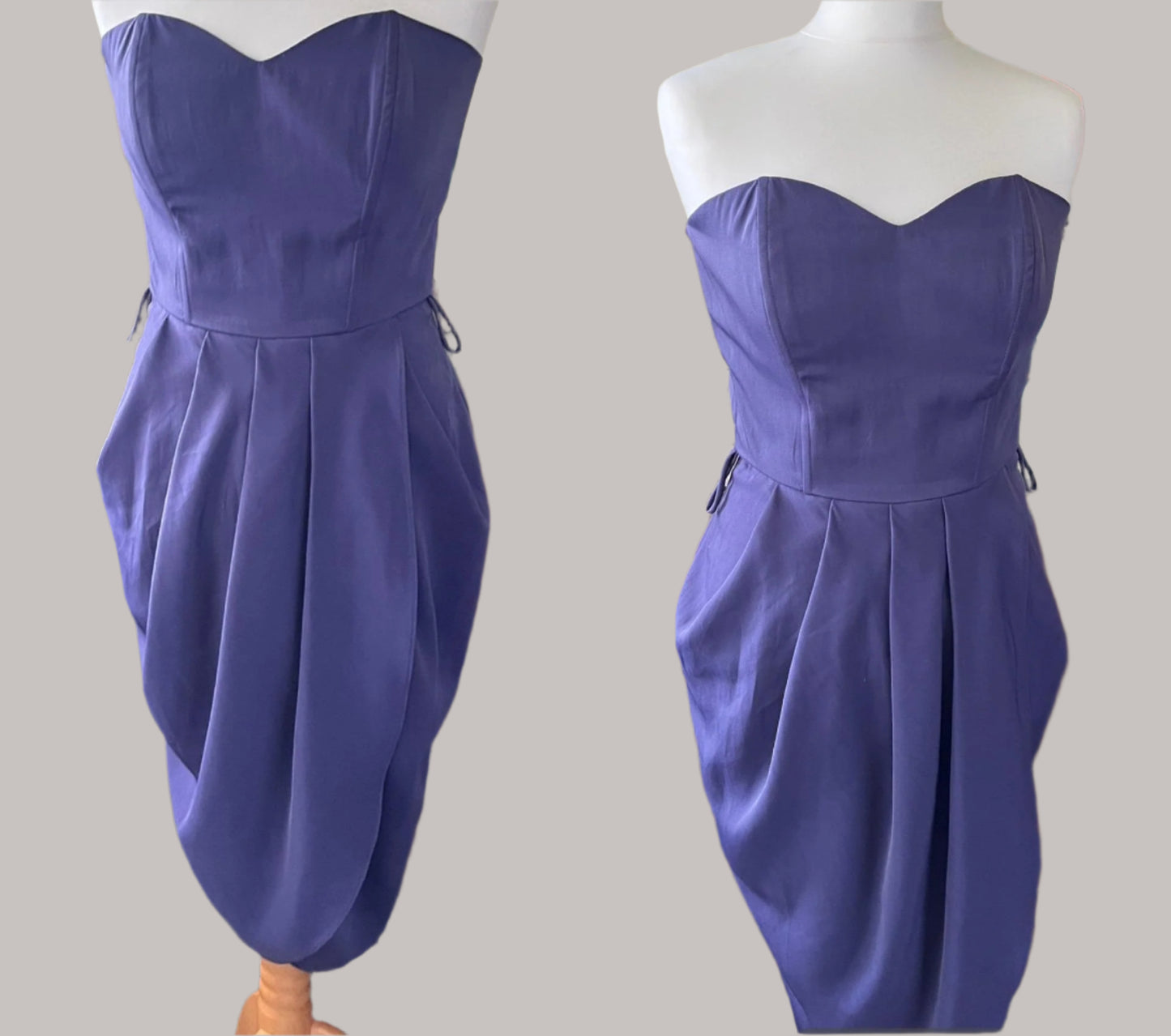 Vintage Clothing - Vintage Dress - Vintage Wallis 90s Indigo Dress – Sweetheart Neckline, Corset Top, Tulip Wrap Skirt (UK 8) - Frock33