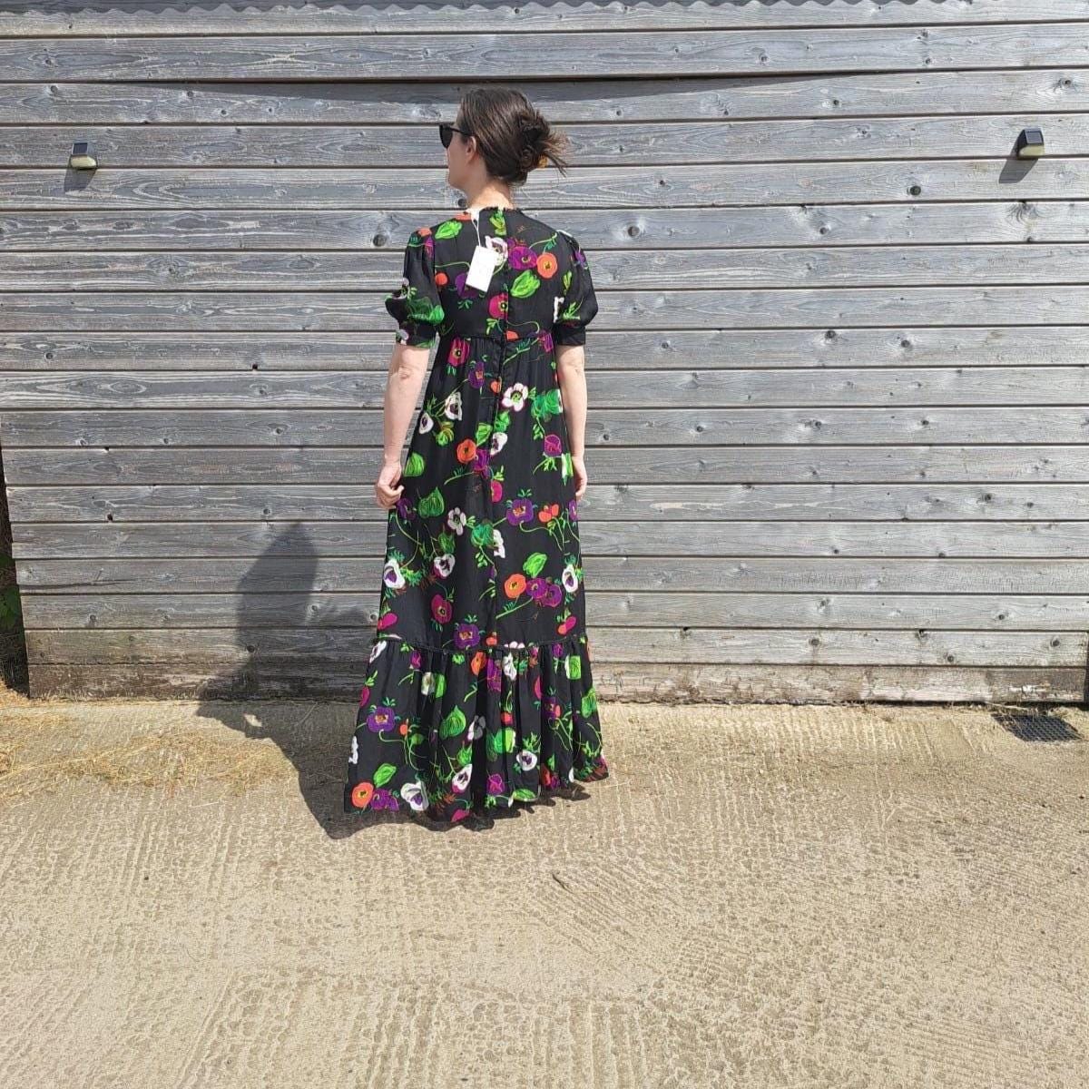 Vintage Dresses - Vintage Maxi Dress - 70s Maxi by Wendys - Black and Multi-coloured Floral print Size 10 UK - Frock33