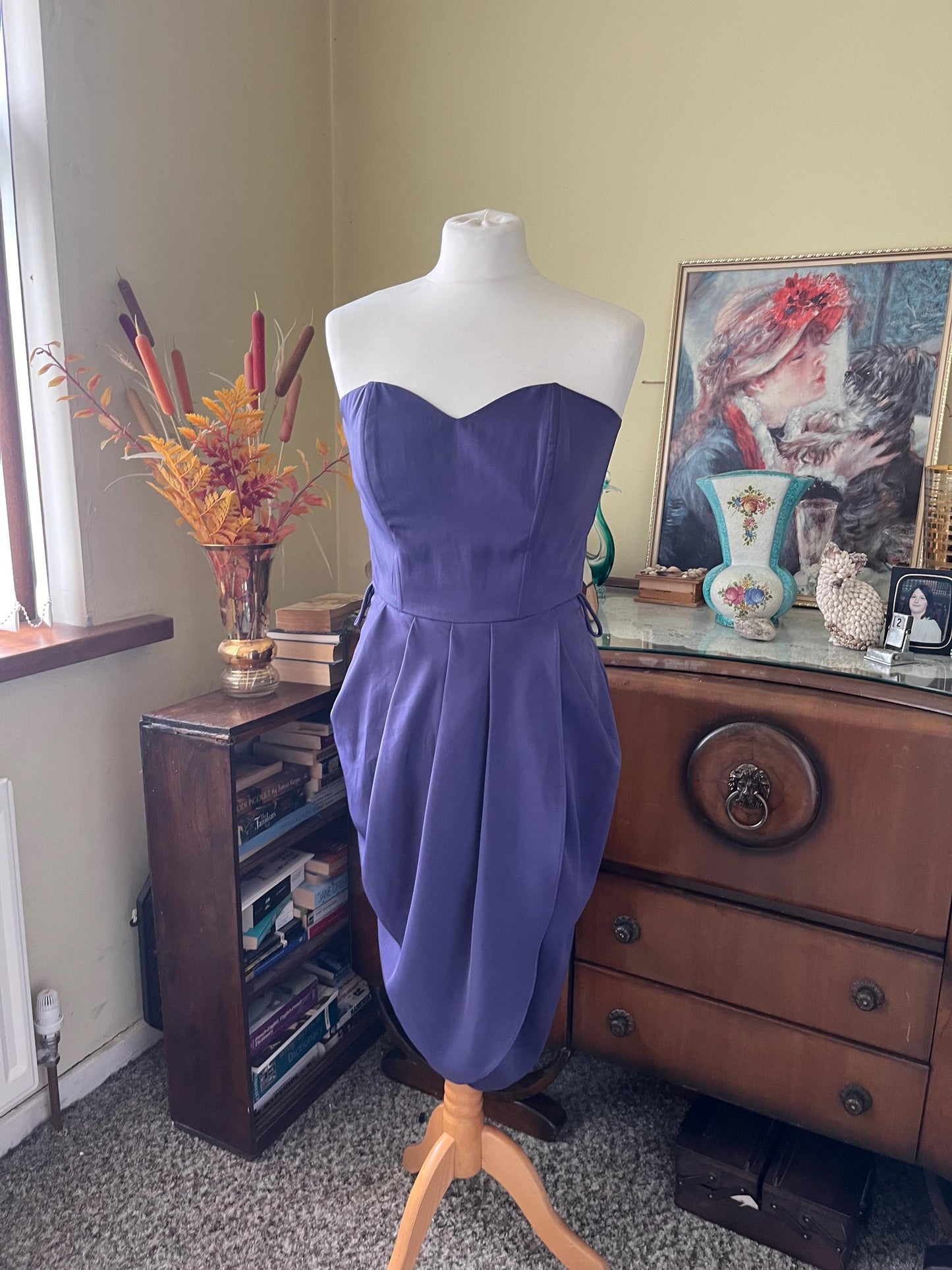 Vintage Clothing - Vintage Dress - Vintage Wallis 90s Indigo Dress – Sweetheart Neckline, Corset Top, Tulip Wrap Skirt (UK 8) - Frock33