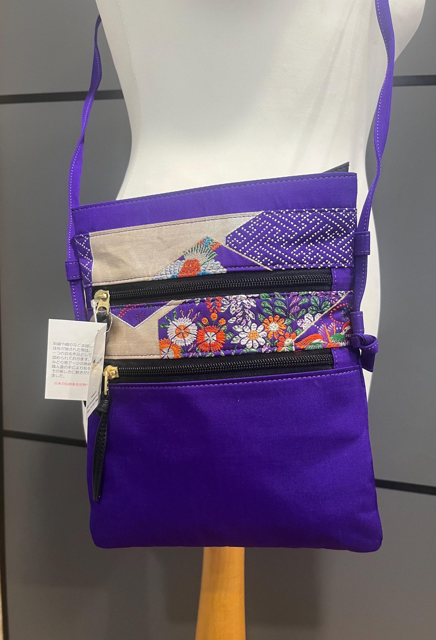 Vintage Handbag - Japanese Silk Obi Pochette Floral Crossbody Bag by Midori International - Frock33