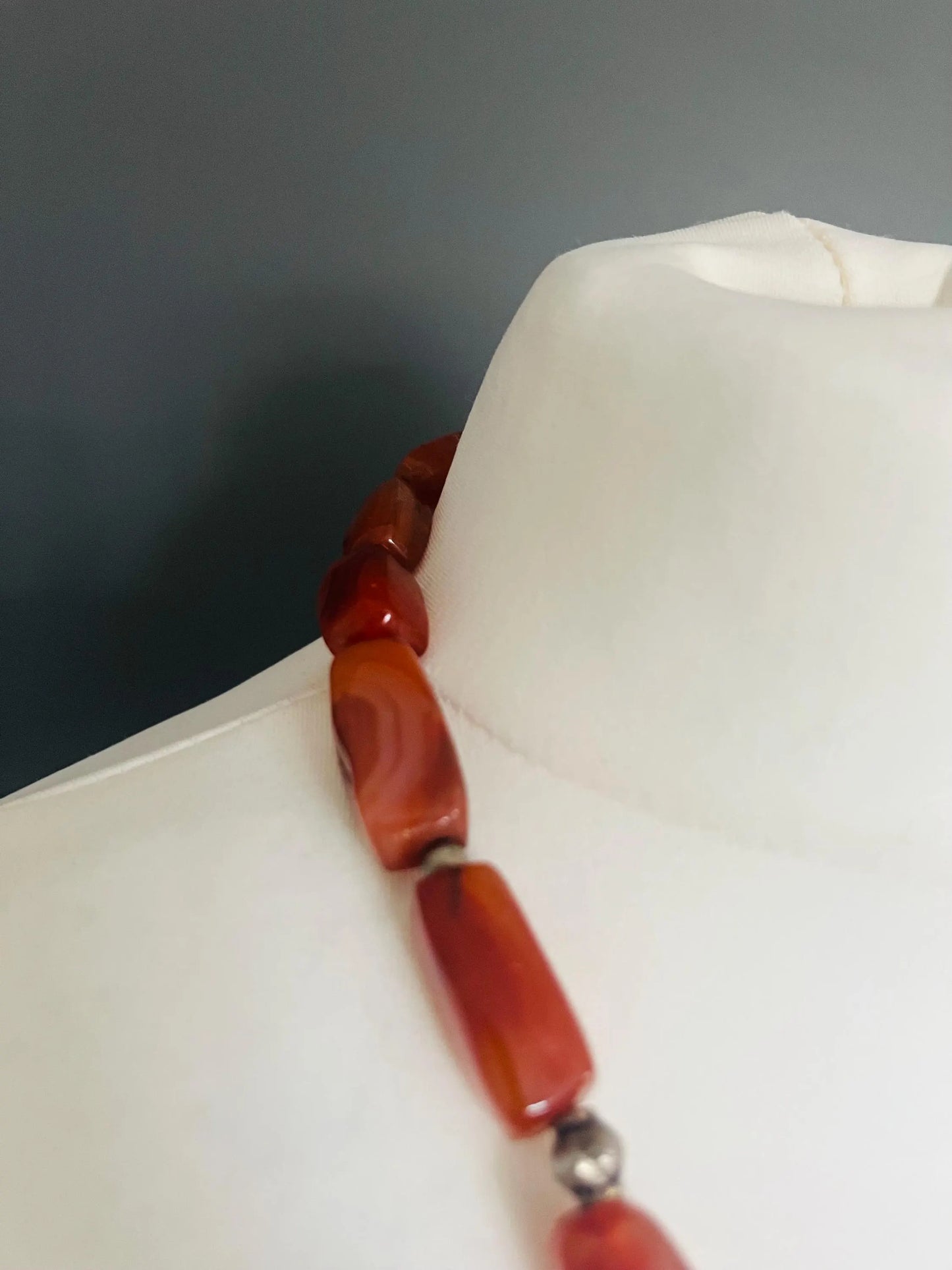 Vintage 1970s Boho Beaded Necklace | Chunky Brown Orange Stones | Silver Tone Accents | Statement Art Jewelry | Intricate Detailing - Frock33