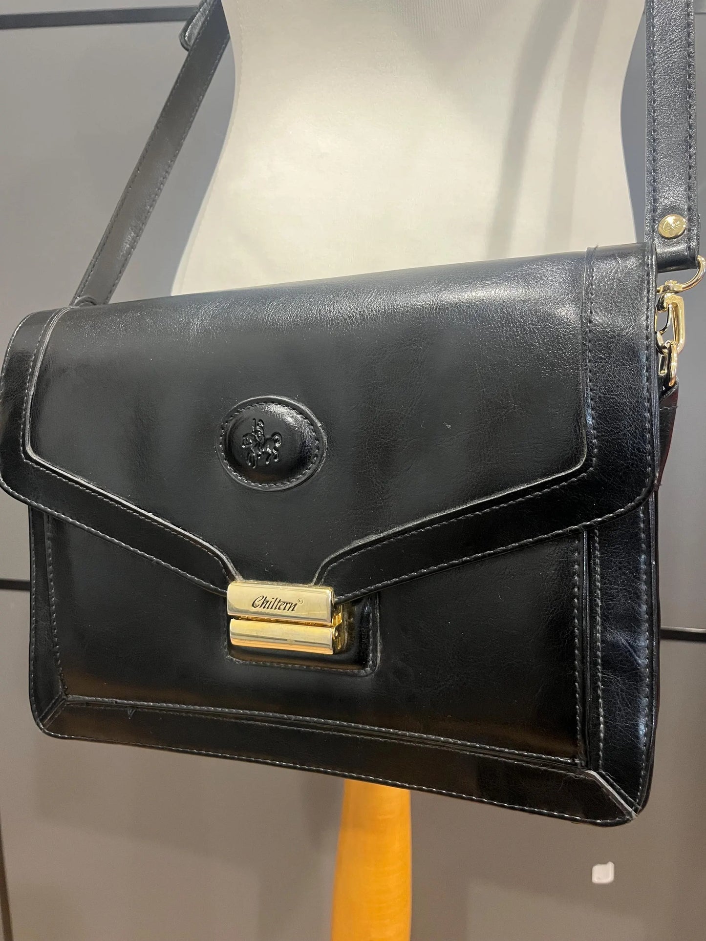 Vintage Accessories - Vintage Shoulder Bag- Black Leather by Chiltern - Frock33