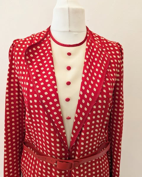 Vintage Clothing - Vintage Dress - Midi 1980s Dress Red and Cream Dots size 10 UK Occasion Dress - by Mansfield - Frock33