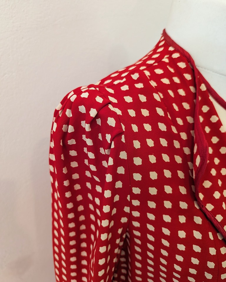 Vintage Clothing - Vintage Dress - Midi 1980s Dress Red and Cream Dots size 10 UK Occasion Dress - by Mansfield - Frock33