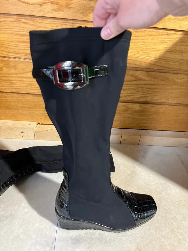 Knee Length Boots | Long Black Wedge | By Heavenly Feet | UK Size 5