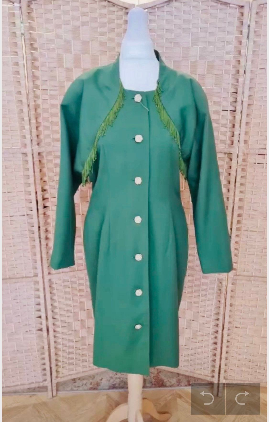 Vintage Dresses | 1980s Green Occasion  Dress with Fringing | Frock33