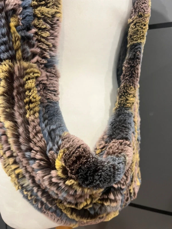 Vintage Rabbit Fur Scarf Wrap Shawl colourful