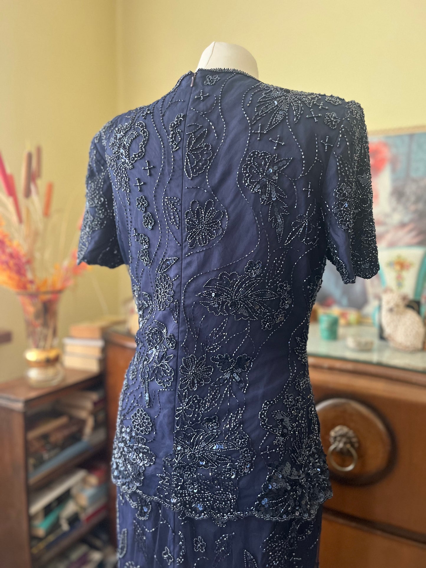 Vintage Dresses - Evening Gown Vin 1980s Navy Blue Embellished Dress - Frock33