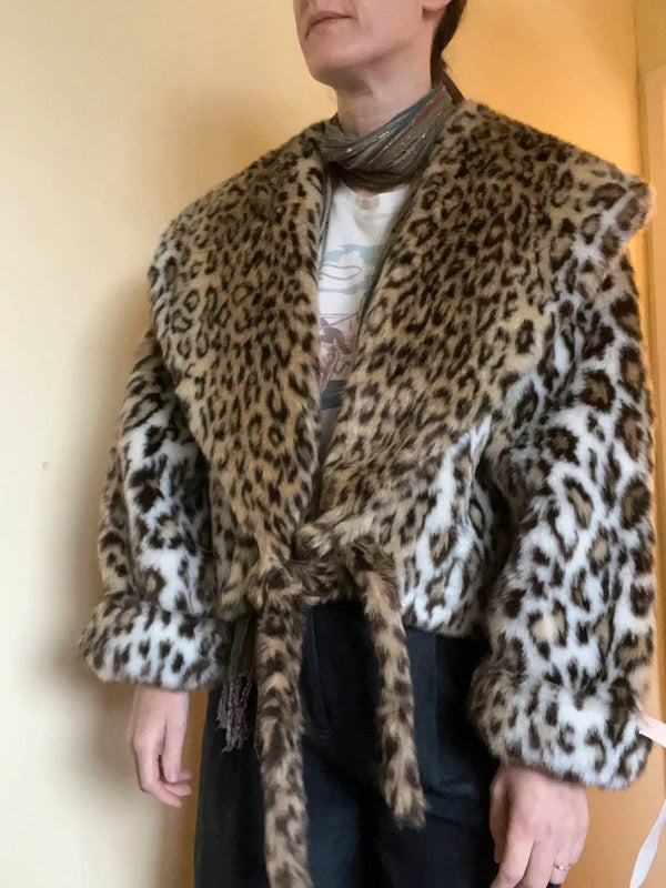 Vintage Clothing- Vintage Faux Fur Leopard Print Jacket - 1980s - Frock33