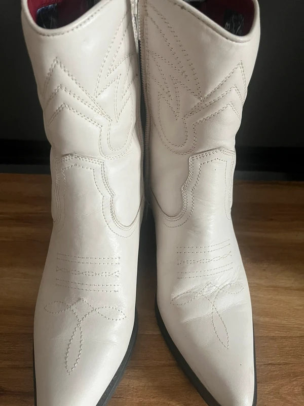 Vintage Cowboy Boots | Bronx |Cream Leather |Y2K | Size 4 UK |Frock 33