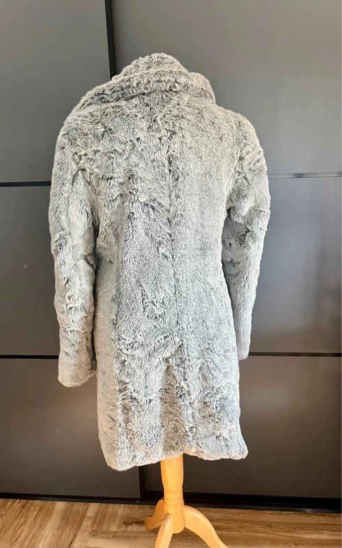 Faux Fur Coat | Grey | Sisley| Y2K | Size 10| Frock 33