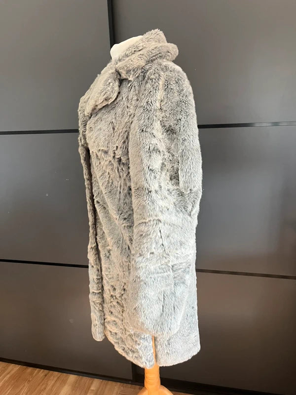 Faux Fur Coat | Grey | Sisley| Y2K | Size 10| Frock 33