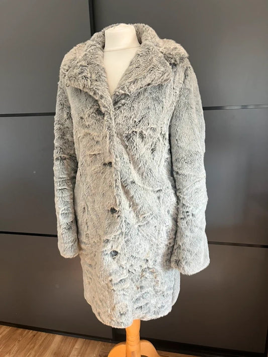 Faux Fur Coat | Grey | Sisley| Y2K | Size 10| Frock 33
