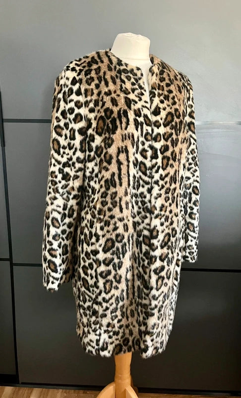 Faux Fur Coat |Leopard Print | Per Una |Size 14 |Frock33