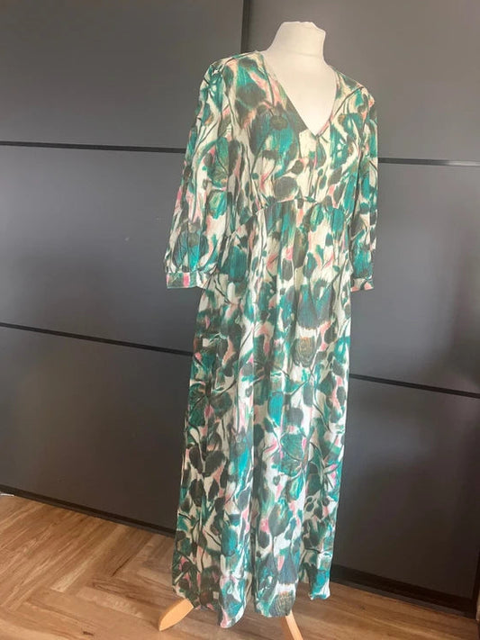 Maxi Dress | Green and Cream |With Pockets |White Stuff| Size 14 | Frock33