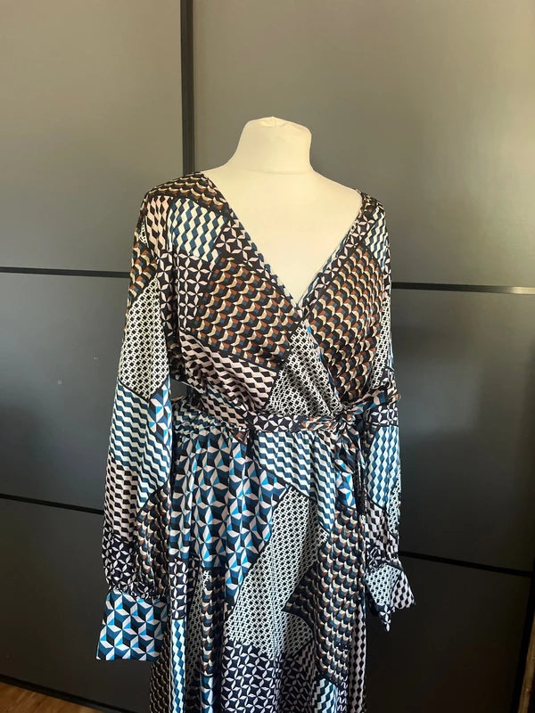 Maxi Dress | Abstract Print| Brown Black Blue | Kaffe| Size 14 | Frock33
