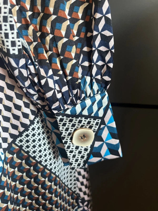 Maxi Dress | Abstract Print| Brown Black Blue | Kaffe| Size 14 | Frock33