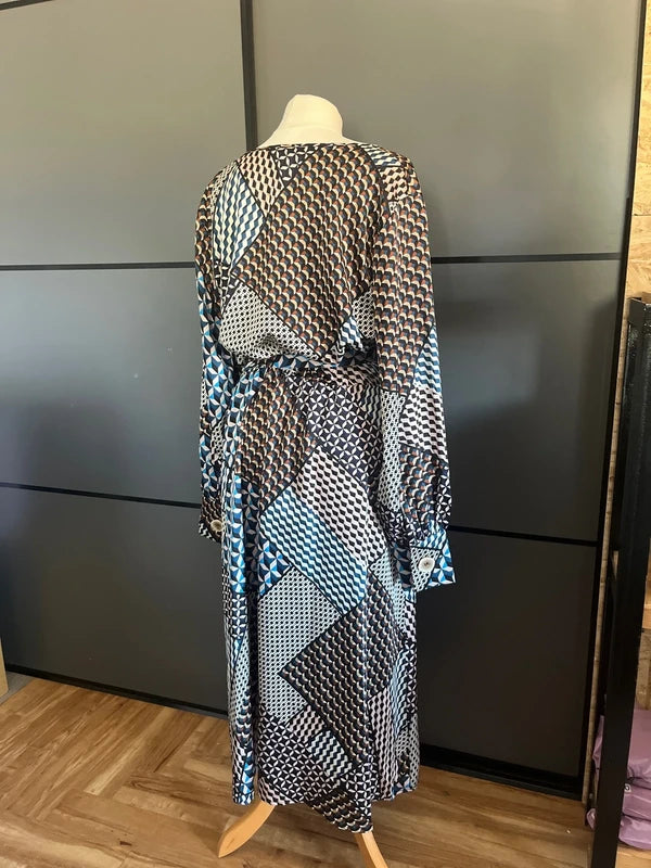 Maxi Dress | Abstract Print| Brown Black Blue | Kaffe| Size 14 | Frock33